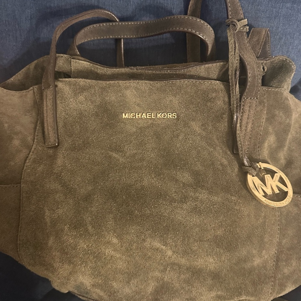 suede ARMY GREEN MK LIGHTLY USED TOTE